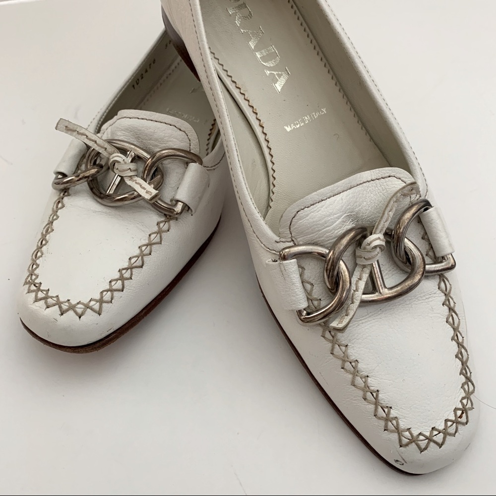 Prada Vero Cuoio White Leather Loafers Size 36 ½